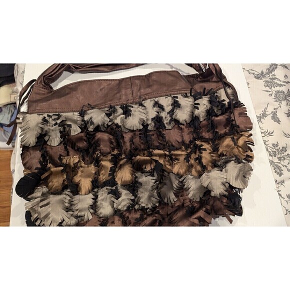 Bueno Brown Faux Leather Fringe Hobo Shoulder Bag Boho Chic‎ Textured - Picture 6 of 7